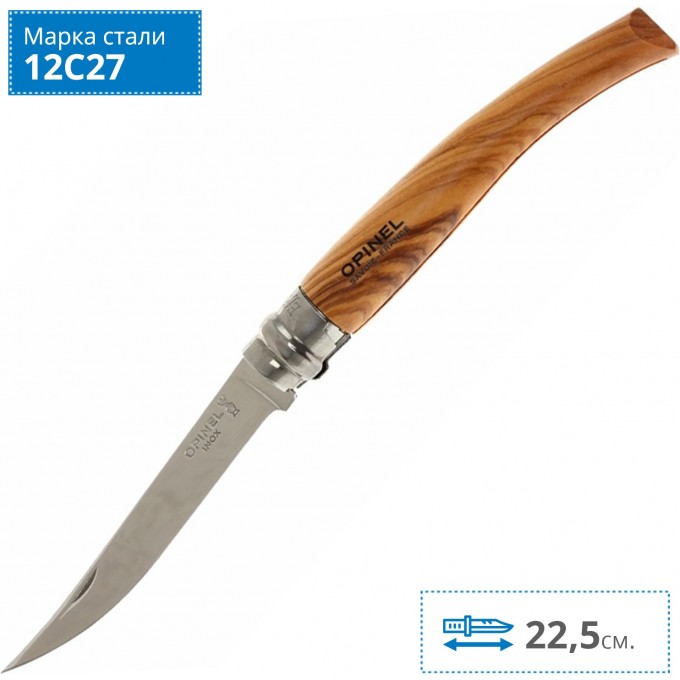 Нож филейный OPINEL №10, нержавеющая сталь, рукоять оливковое дерев, чехол, деревянный футляр 001090 Нож филейный OPINEL №10, нержавеющая сталь, рукоять оливковое дерев, чехол, деревянный футляр 001090