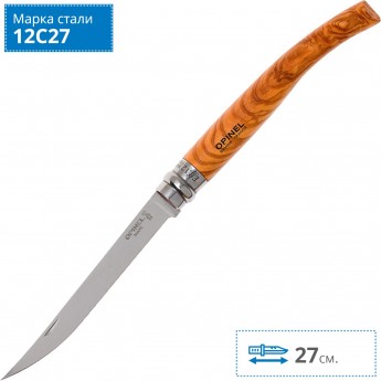 Нож филейный OPINEL №12, нержавеющая сталь, рукоять оливковое дерево 001145