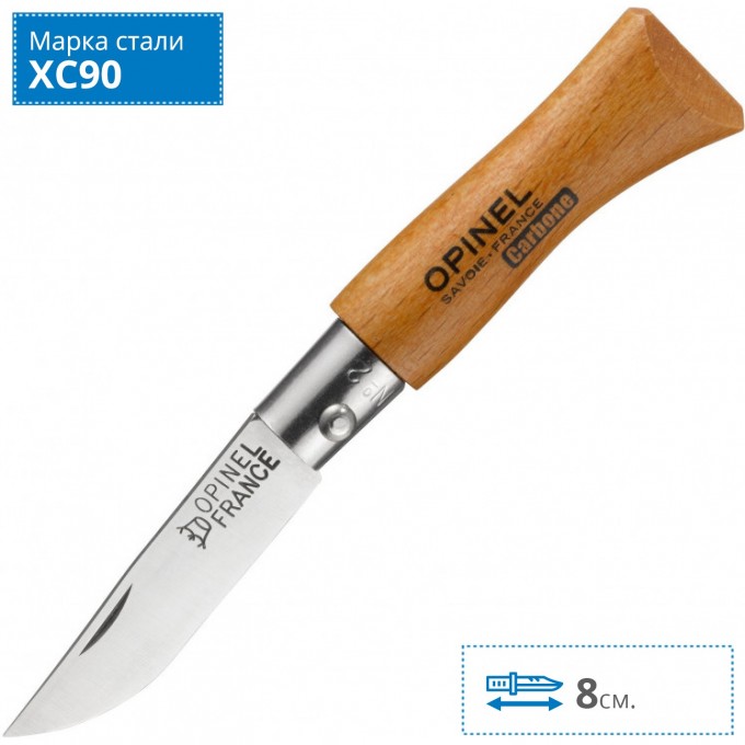 Нож OPINEL №2 углеродистая сталь, рукоять из дерева бука 111020 Нож OPINEL №2 углеродистая сталь, рукоять из дерева бука 111020
