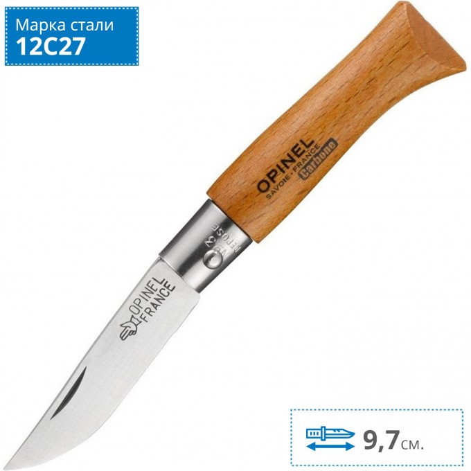 Нож OPINEL №3, углеродистая сталь, рукоять из дерева бука 111030 Нож OPINEL №3, углеродистая сталь, рукоять из дерева бука 111030