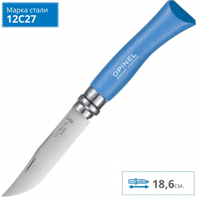 Нож OPINEL №7, нержавеющая сталь, синий, блистер 001606 Нож OPINEL №7, нержавеющая сталь, синий, блистер 001606
