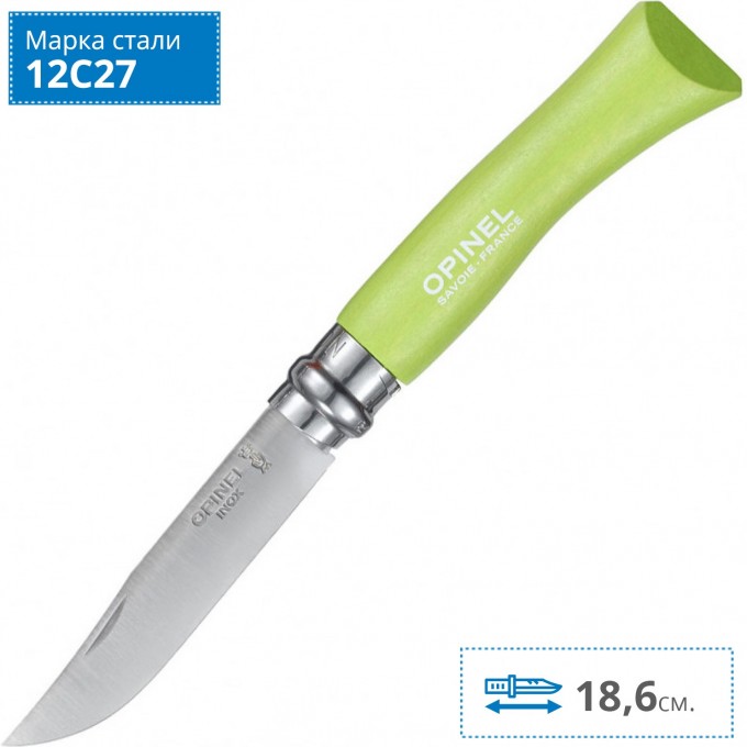 Нож OPINEL №7, нержавеющая сталь, зеленый 001425 Нож OPINEL №7, нержавеющая сталь, зеленый 001425
