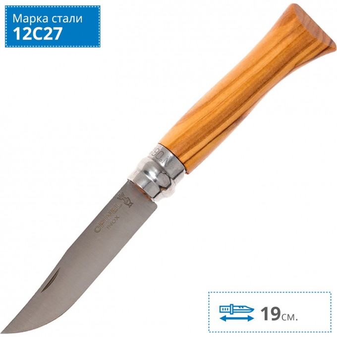 Нож OPINEL №8, нержавеющая сталь, рукоять из оливкового дерева в картонной коробке 002020 Нож OPINEL №8, нержавеющая сталь, рукоять из оливкового дерева в картонной коробке 002020