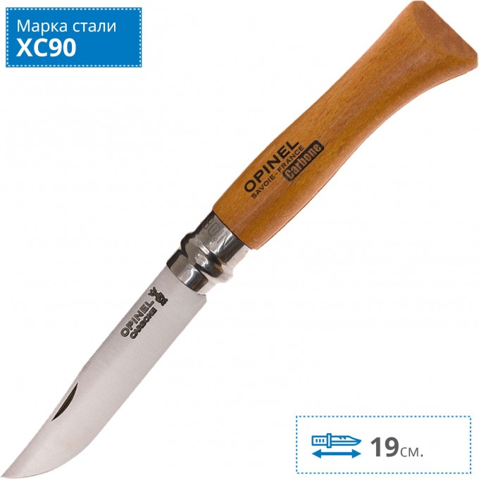 Нож OPINEL №8, углеродистая сталь, рукоять из дерева бука, с чехлом, в деревянной коробке 000815 Нож OPINEL №8, углеродистая сталь, рукоять из дерева бука, с чехлом, в деревянной коробке 000815