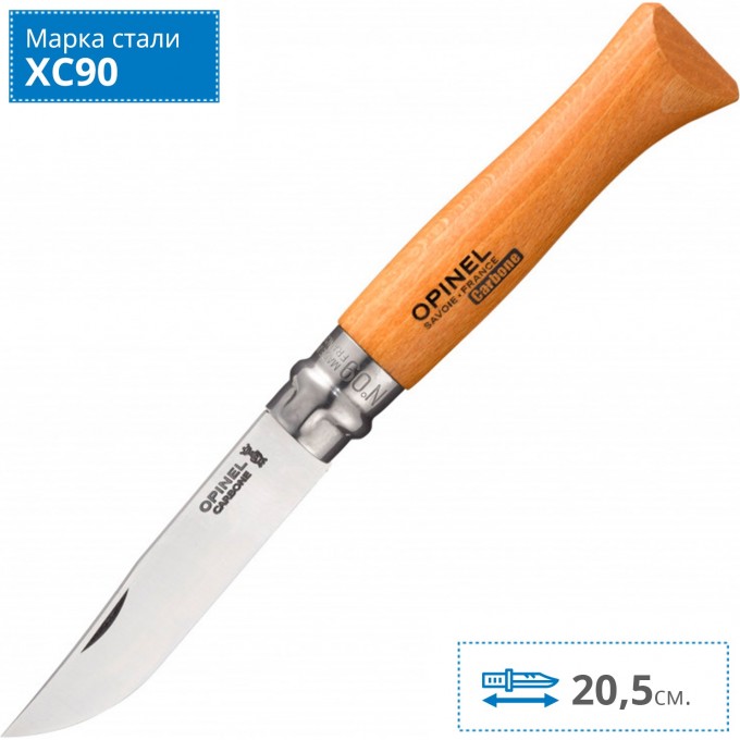 Нож OPINEL №9, углеродистая сталь, рукоять из дерева бука 113090 Нож OPINEL №9, углеродистая сталь, рукоять из дерева бука 113090