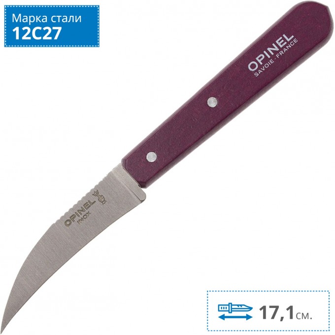 Нож для чистки овощей OPINEL №114, деревянная рукоять, нержавеющая сталь, сливовый, блистер, 001924 Нож для чистки овощей OPINEL №114, деревянная рукоять, нержавеющая сталь, сливовый, блистер, 001924