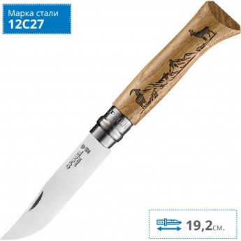 Нож OPINEL №8, нержавеющая сталь, рукоять дуб, гравировка серна, 002336